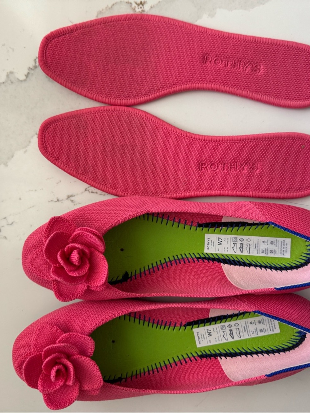 Rothy's The Petal Square Toe Ballet Flat Soirée Pink Size 7 Barbiecore Girlie - Picture 9 of 13